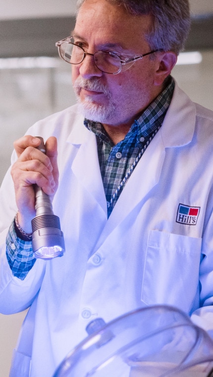 מדען של הילס מחזיק בפנס כדי להדגים לילדים עבודת מעבדה